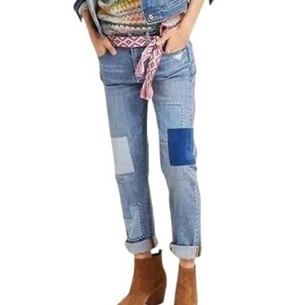 Anthropologie Light Blue Patchwork Cropped Jeans